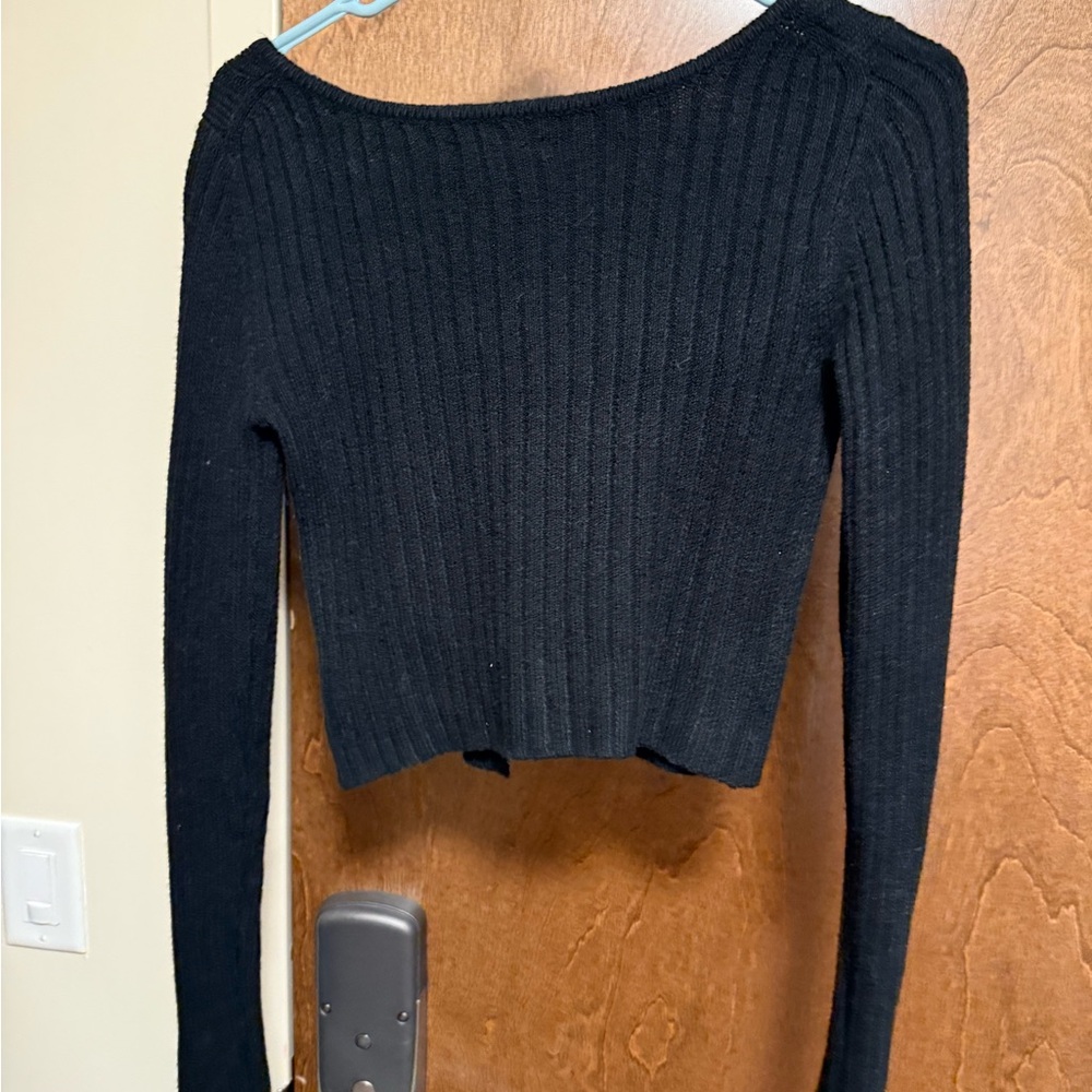 Black Ribbed Button-Up Cardigan - Picture 3 of 3